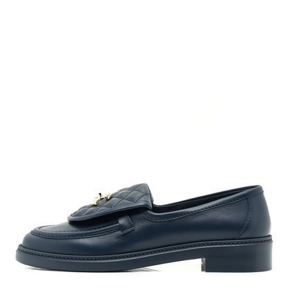 Chanel Lambskin Quilted CC Turnlock Loafers 40 Navy 1 of 9