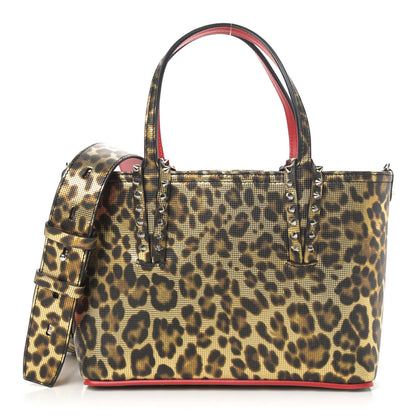 Christian Louboutin Grained Calfskin Leopard Print Spikes Mini East West Cabata Tote Gold 1 of 4