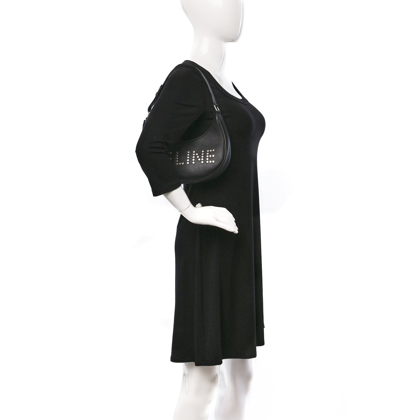 Calfskin Studded Ava Logo Shoulder Bag Black