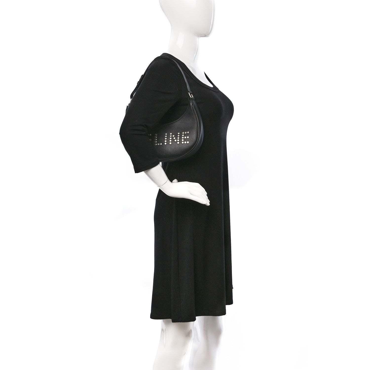 Celine Calfskin Studded Ava Logo Shoulder Bag Black 2 of 8