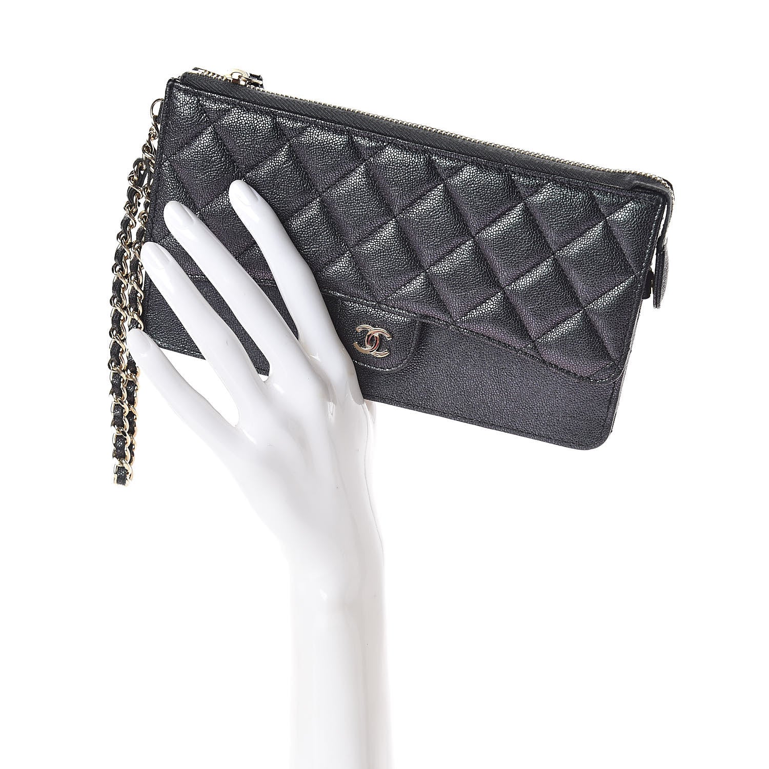 Chanel Iridescent Caviar Quilted Classic Pouch With Handle Black 2 of 8