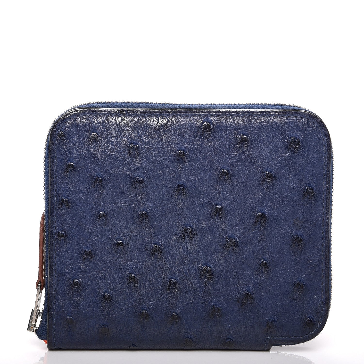 Hermes Ostrich Silk'in Compact Wallet Bleu Saphir 1 of 8