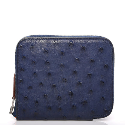 Hermes Ostrich Silk'in Compact Wallet Bleu Saphir 1 of 8