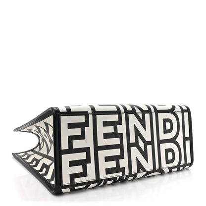 Fendi X MARC JACOBS Vitello King Logo Print Medium Fendi Sunshine Shopper Tote Black White 4 of 9