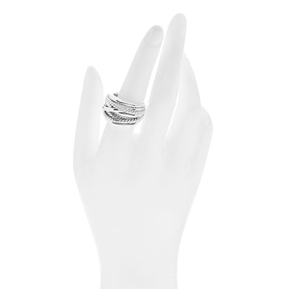 David Yurman Sterling Silver 16mm Wide Crossover Cable Ring 57 8 2 of 5