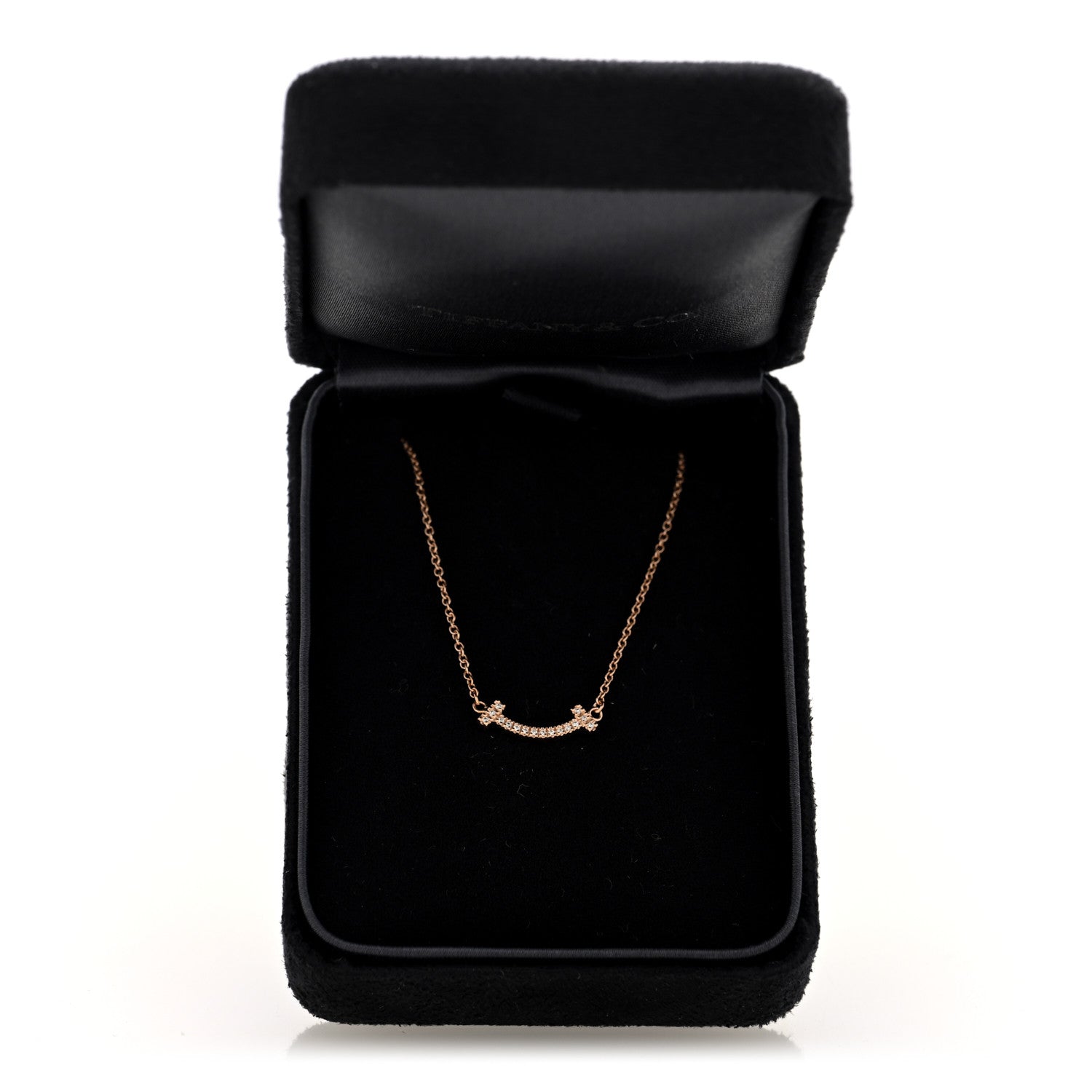 Tiffany 18K Rose Gold Diamond Mini T Smile Pendant Necklace 5 of 5