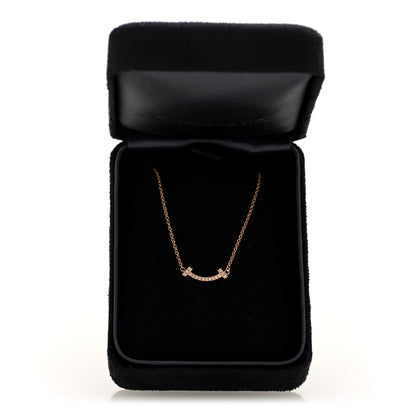 Tiffany 18K Rose Gold Diamond Mini T Smile Pendant Necklace 5 of 5