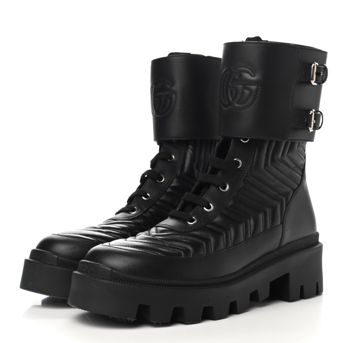 Nappa Frances GG Matelasse Platform Combat Boots 39 Black