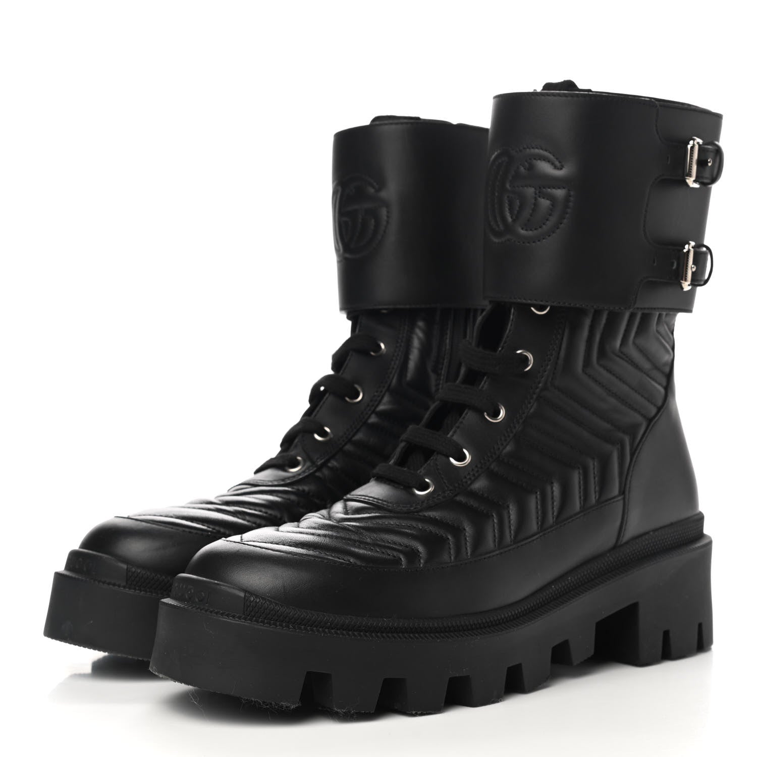 Gucci Nappa Frances GG Matelasse Platform Combat Boots 39 Black 3 of 8