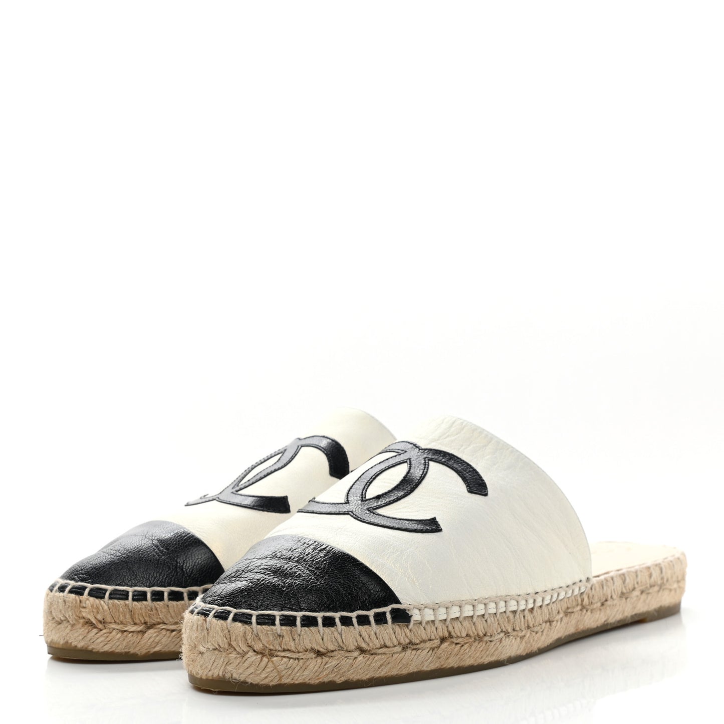 Iridescent Goatskin CC Espadrille Mules 41 Ivory Black