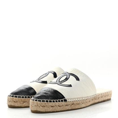 Chanel Iridescent Goatskin CC Espadrille Mules 41 Ivory Black 3 of 10