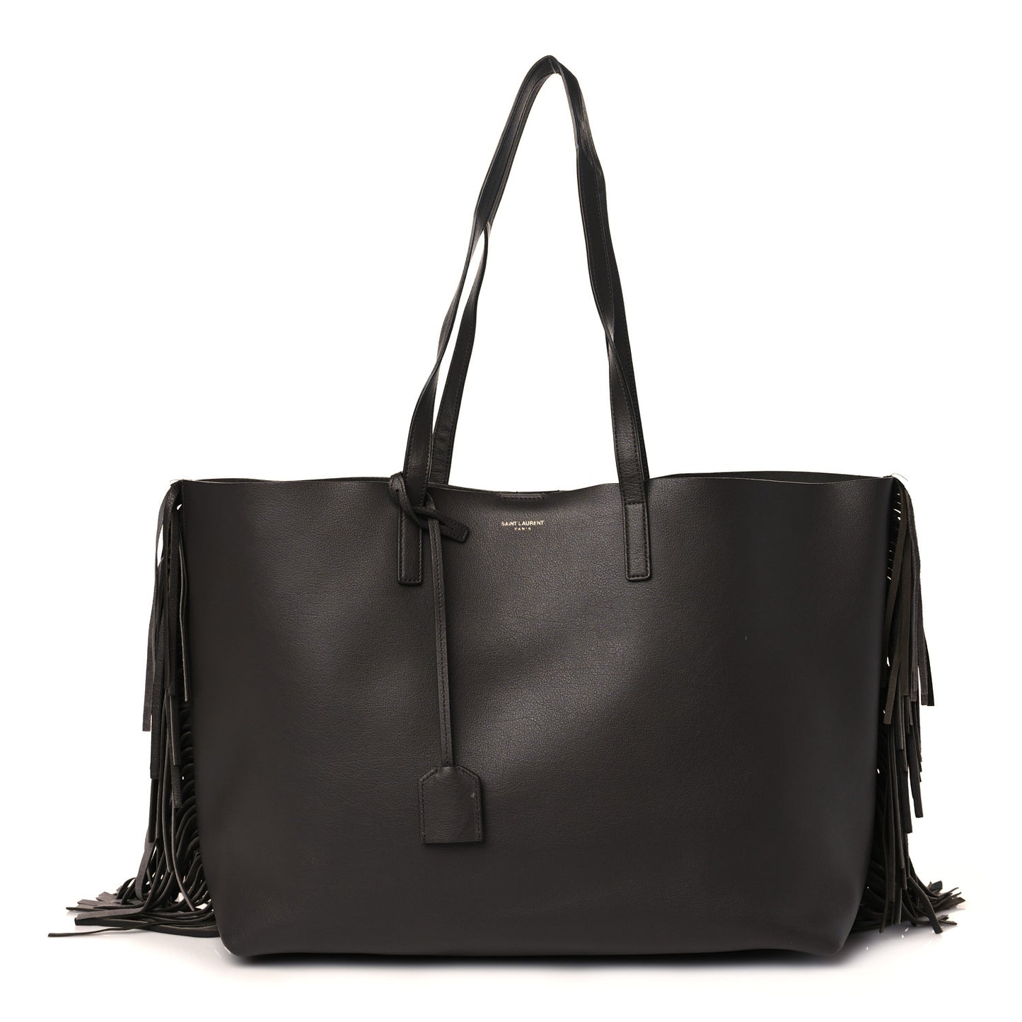 Calfskin Large Fringe Shopping Tote Dark Grey