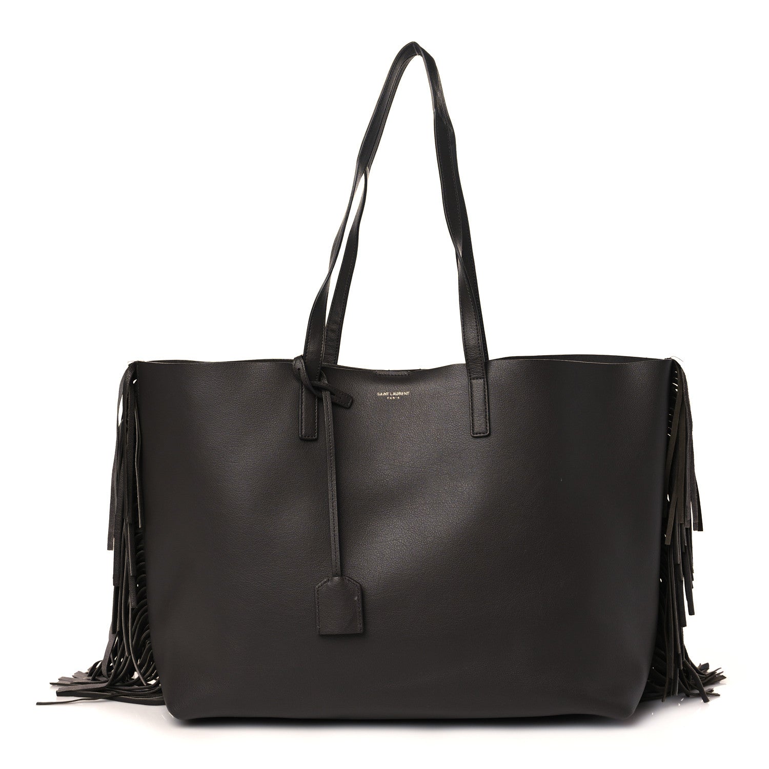 Saint Laurent Calfskin Large Fringe Shopping Tote Dark Grey 2 of 10
