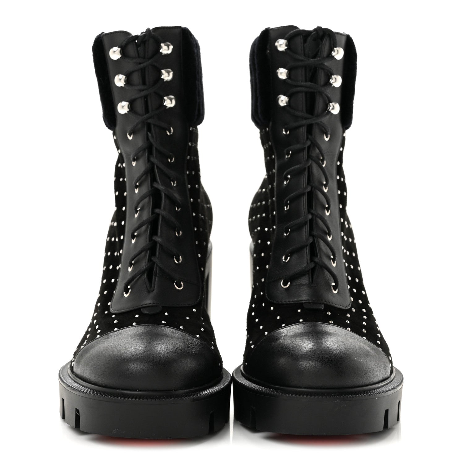 Christian Louboutin Calfskin Suede Cake Velvet Studded Dakita Lug 70 Boots 37.5 Black 3 of 8