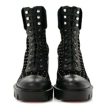 Christian Louboutin Calfskin Suede Cake Velvet Studded Dakita Lug 70 Boots 37.5 Black 3 of 8