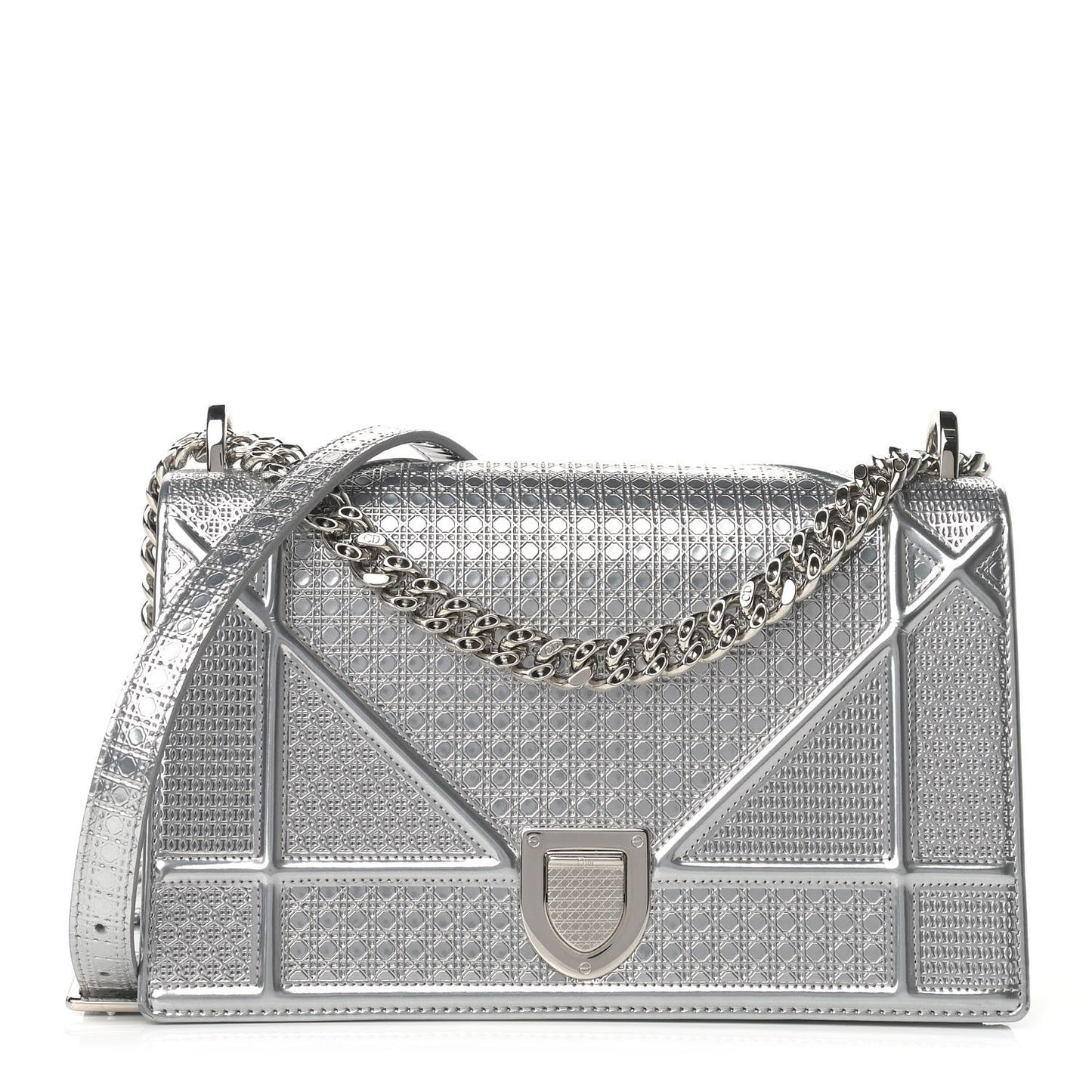 Metallic Patent Micro-Cannage Medium Diorama Flap Bag Silver