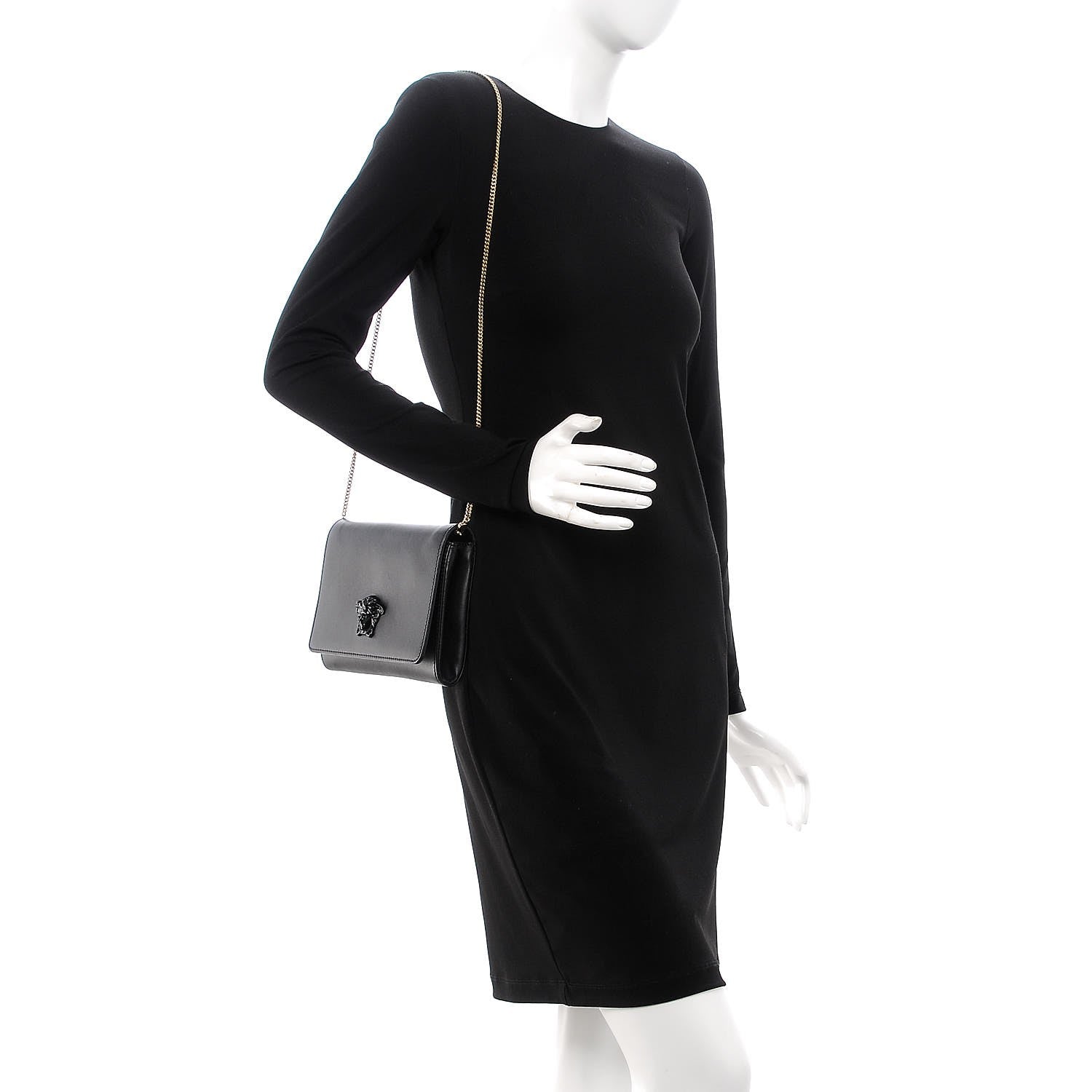 Versace Calfskin Palazzo Chain Evening Bag Black 2 of 15