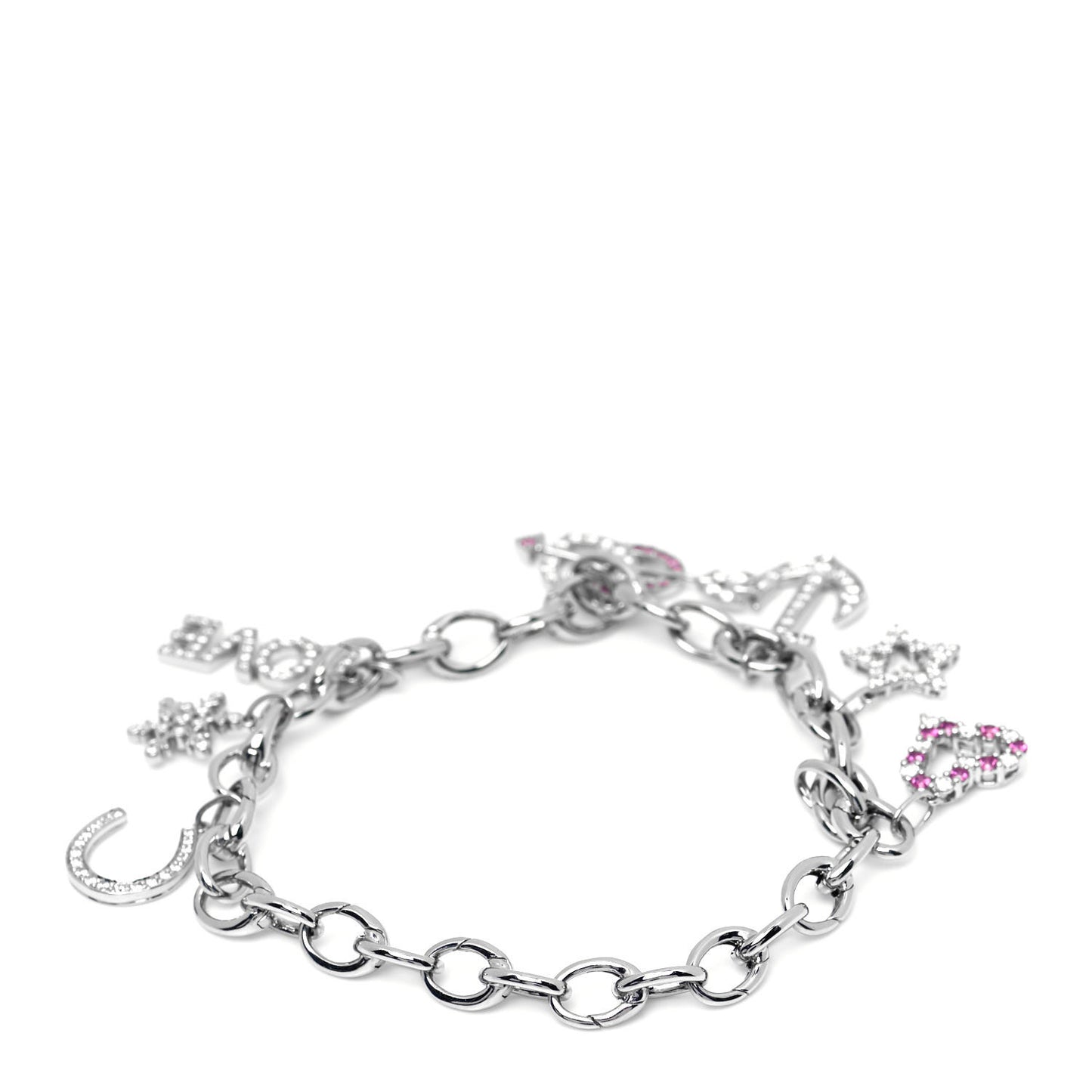 Platinum Diamond Pink Sapphire Clasping Link 7 Charm Bracelet