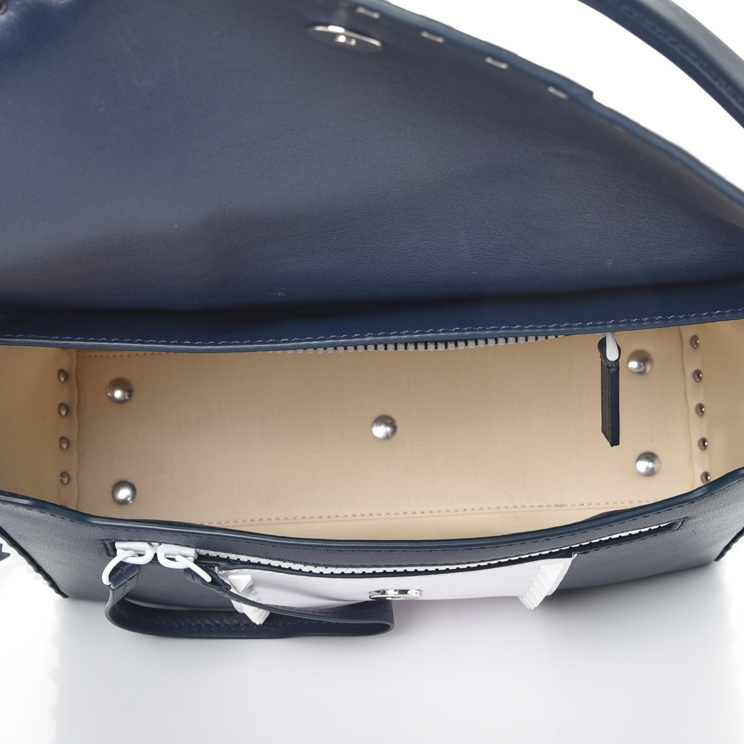 Valentino Garavani Vitello Colorblock Free Rockstud Top Handle Shoulder Bag Marine White 6 of 8