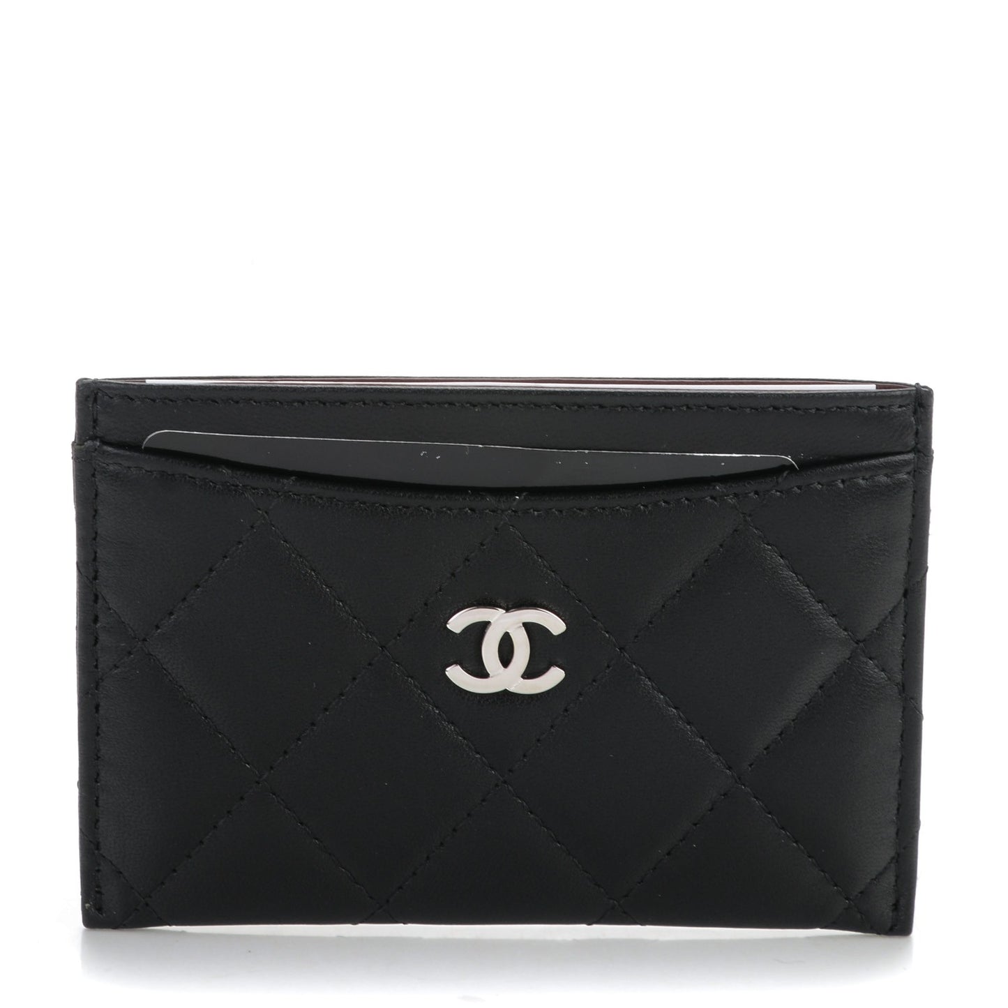 Lambskin Quilted Card Holder Black