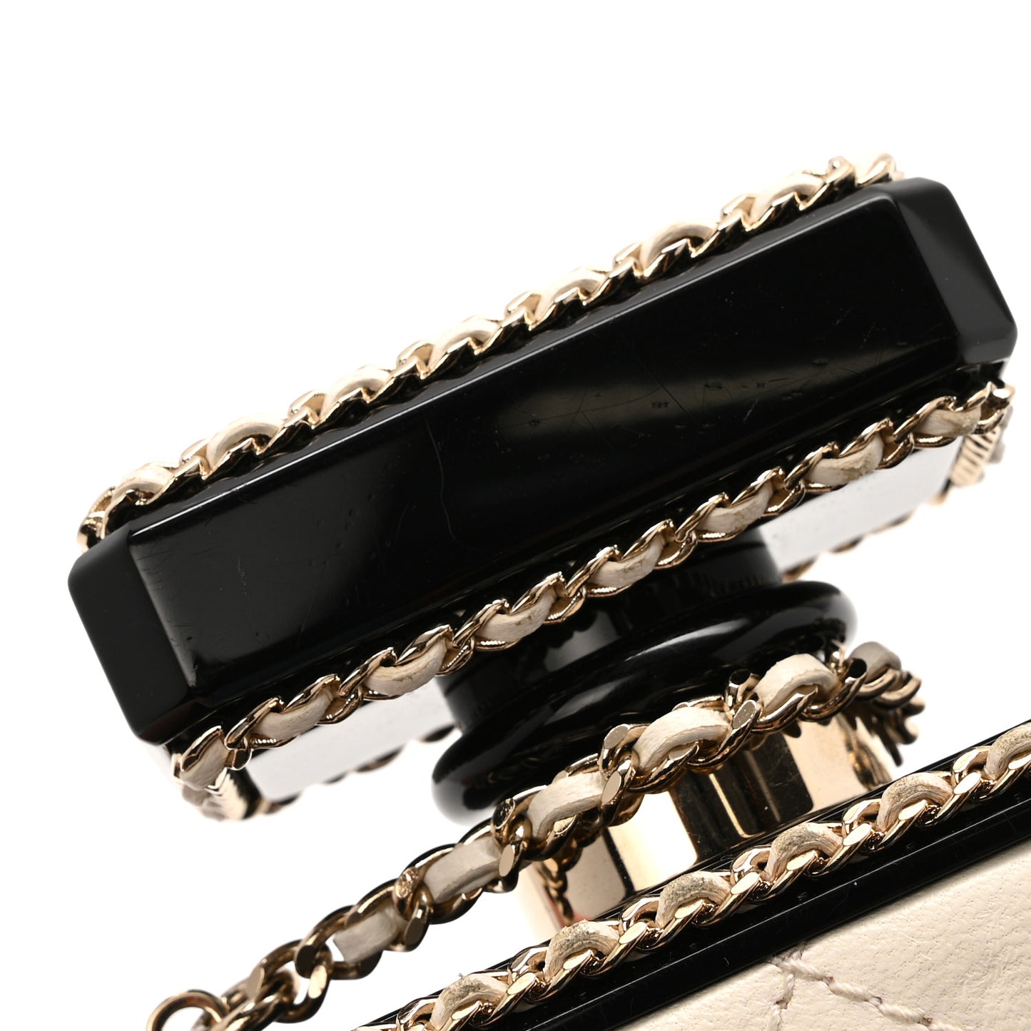 Plexiglass Lambskin Quilted Perfume Bottle Clutch White Black