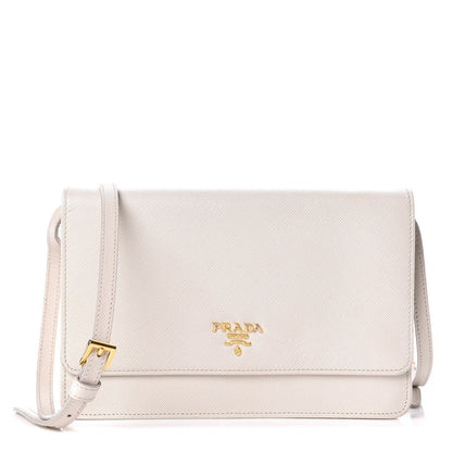 Prada Saffiano Metal Flap Wallet with Strap Talco 1 of 15