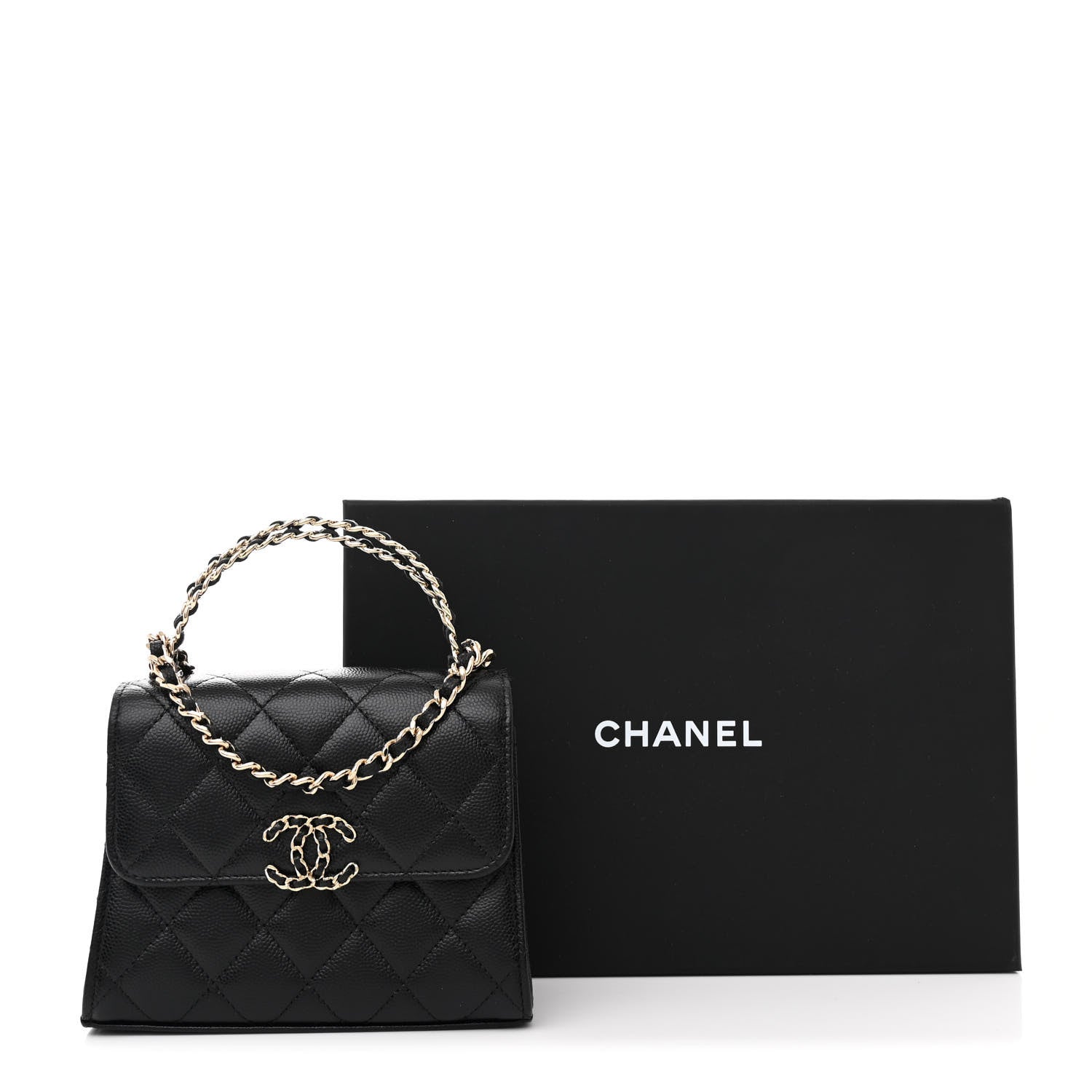 Chanel Caviar Quilted Double Chain Top Handle Flap With Chain Black 12 of 12