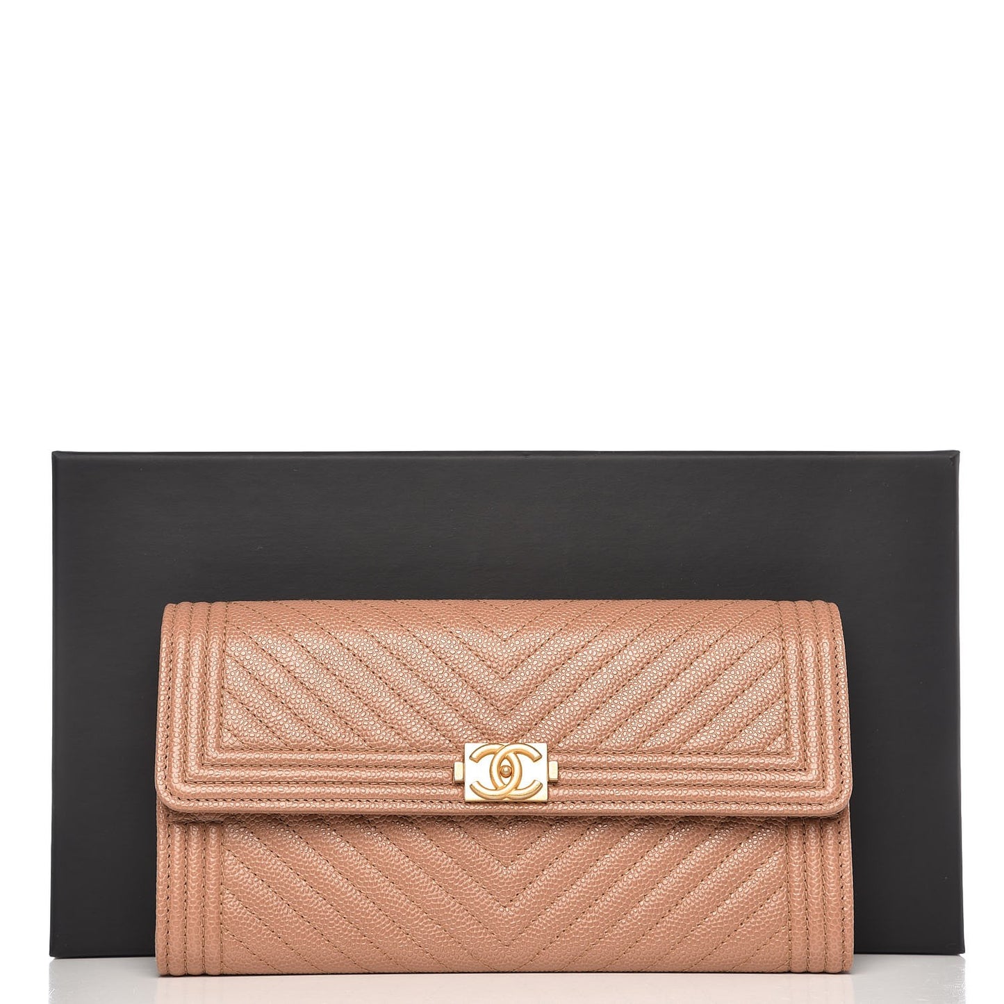 Caviar Chevron Quilted Boy Flap Wallet Dark Beige