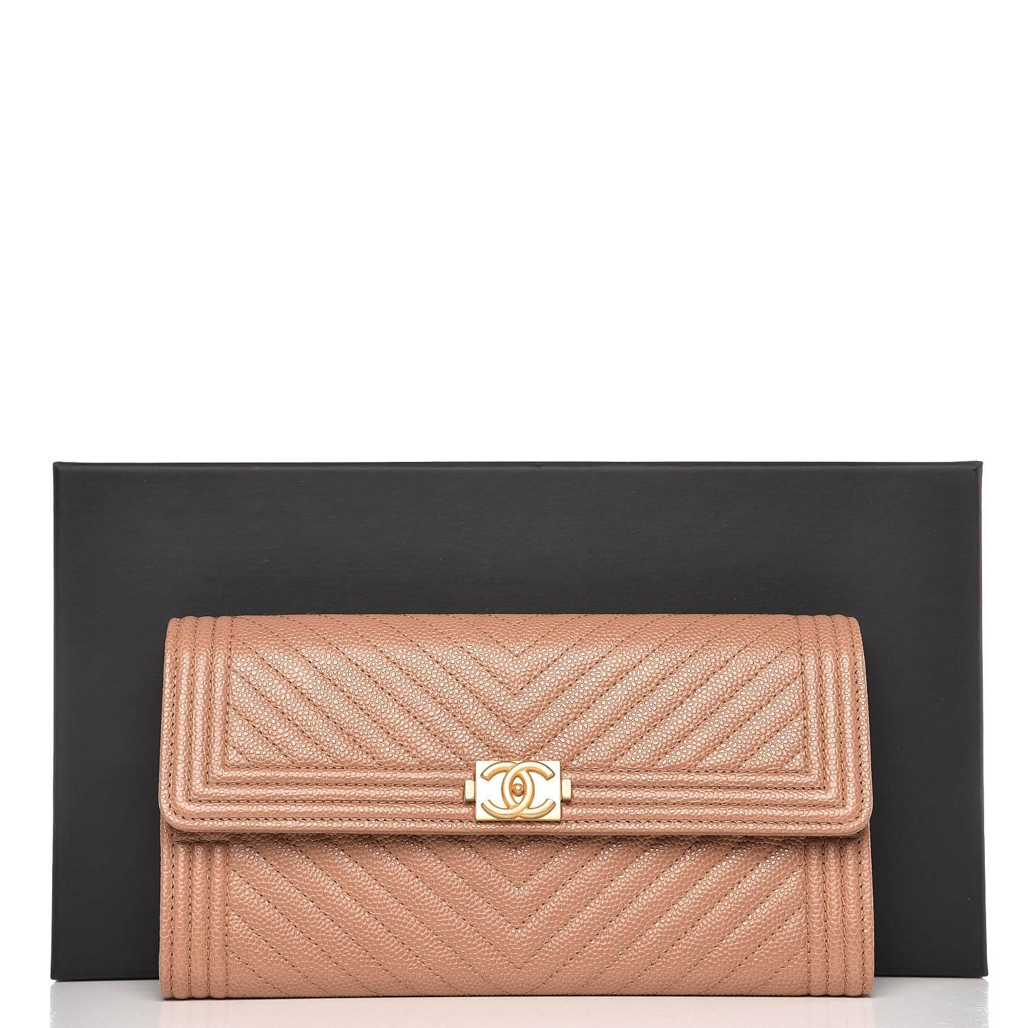 Chanel Caviar Chevron Quilted Boy Flap Wallet Dark Beige 9 of 9