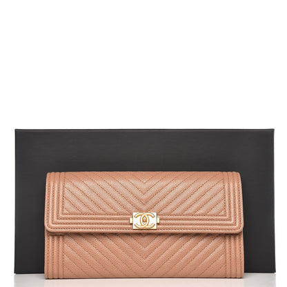 Chanel Caviar Chevron Quilted Boy Flap Wallet Dark Beige 9 of 9