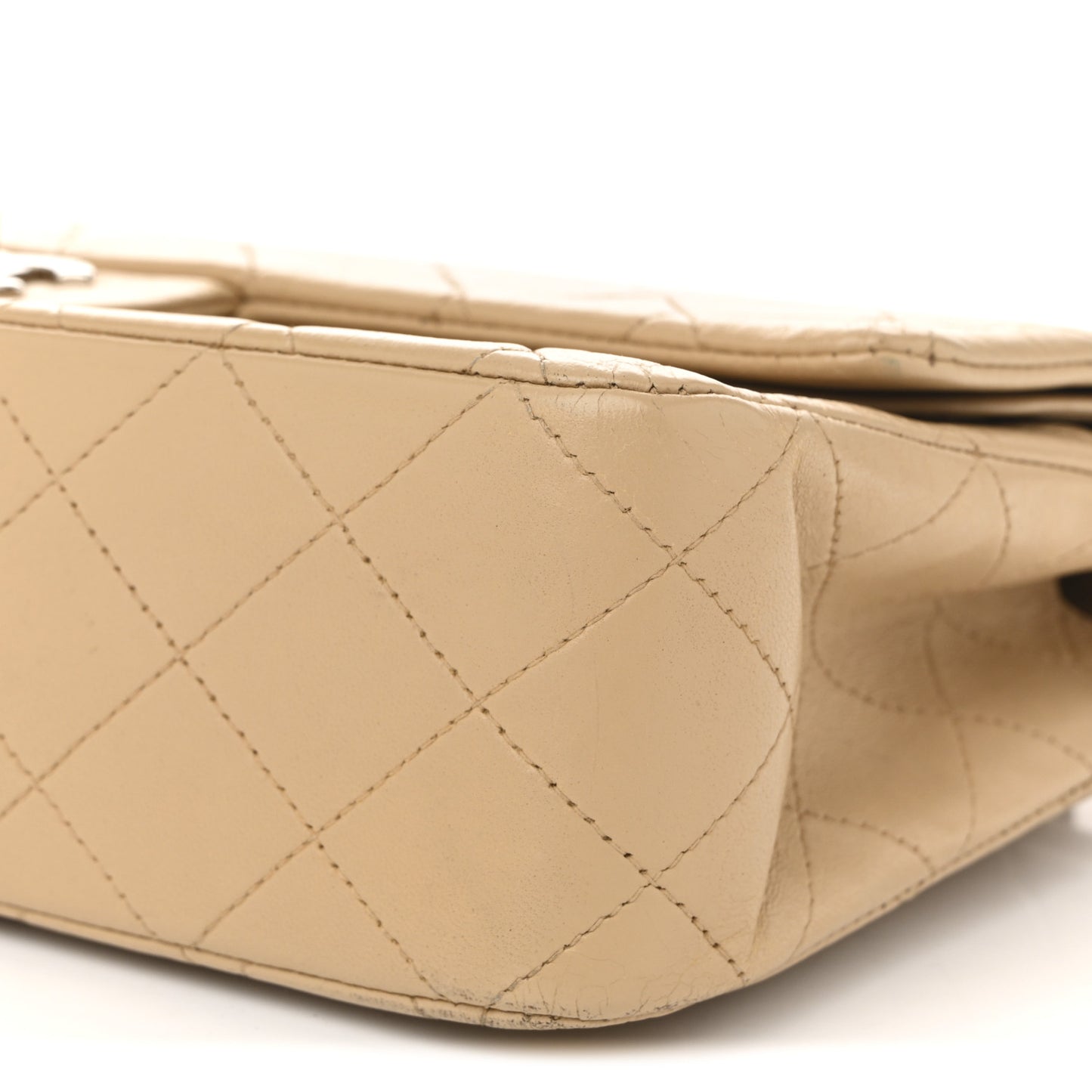 Lambskin Quilted Medium Double Flap Beige