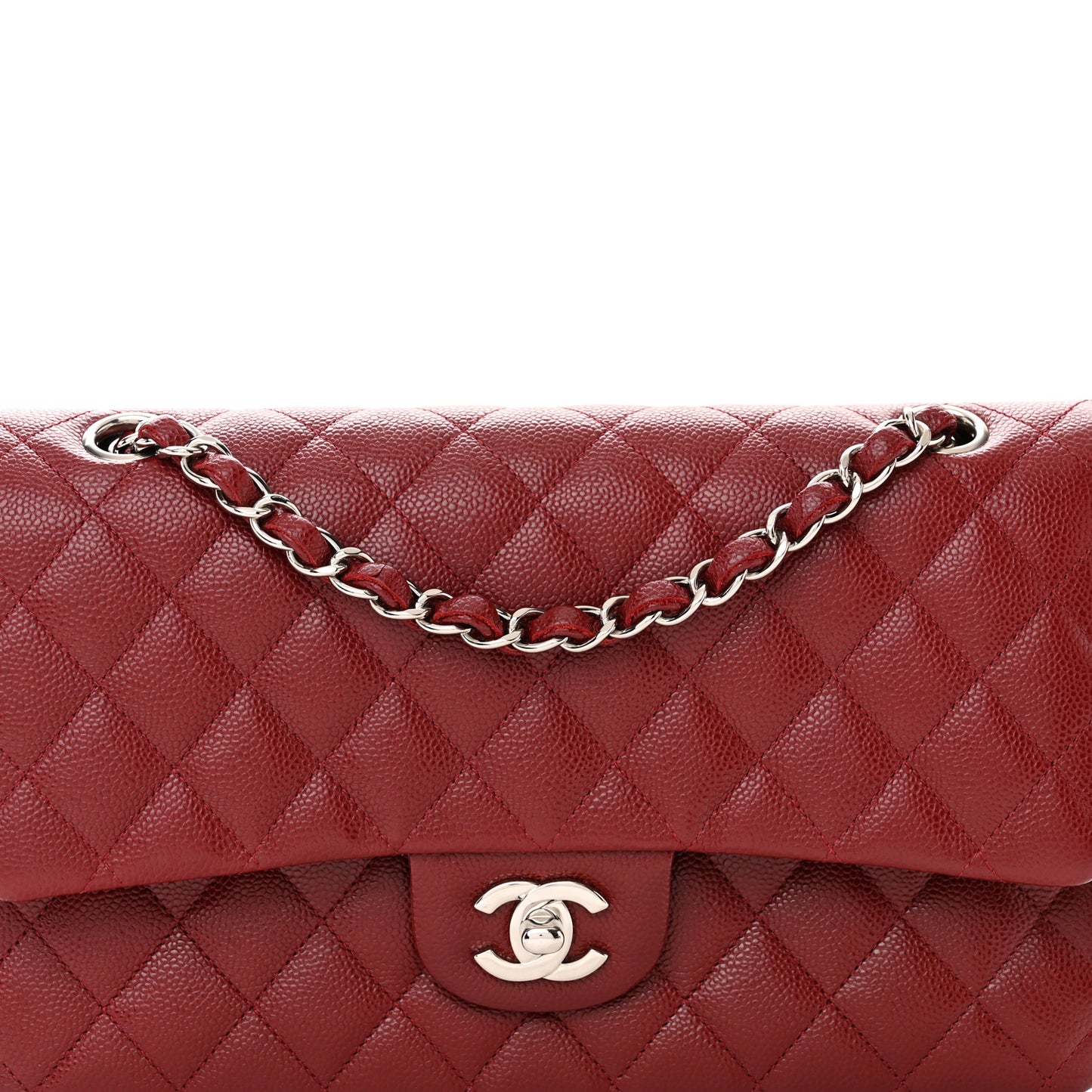 Caviar Quilted Medium Double Flap Dark Red