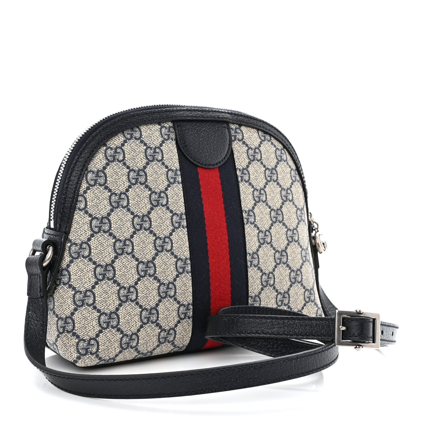 GG Supreme Monogram Textured Dollar Calfskin Web Small Ophidia Dome Shoulder Bag Beige Blue