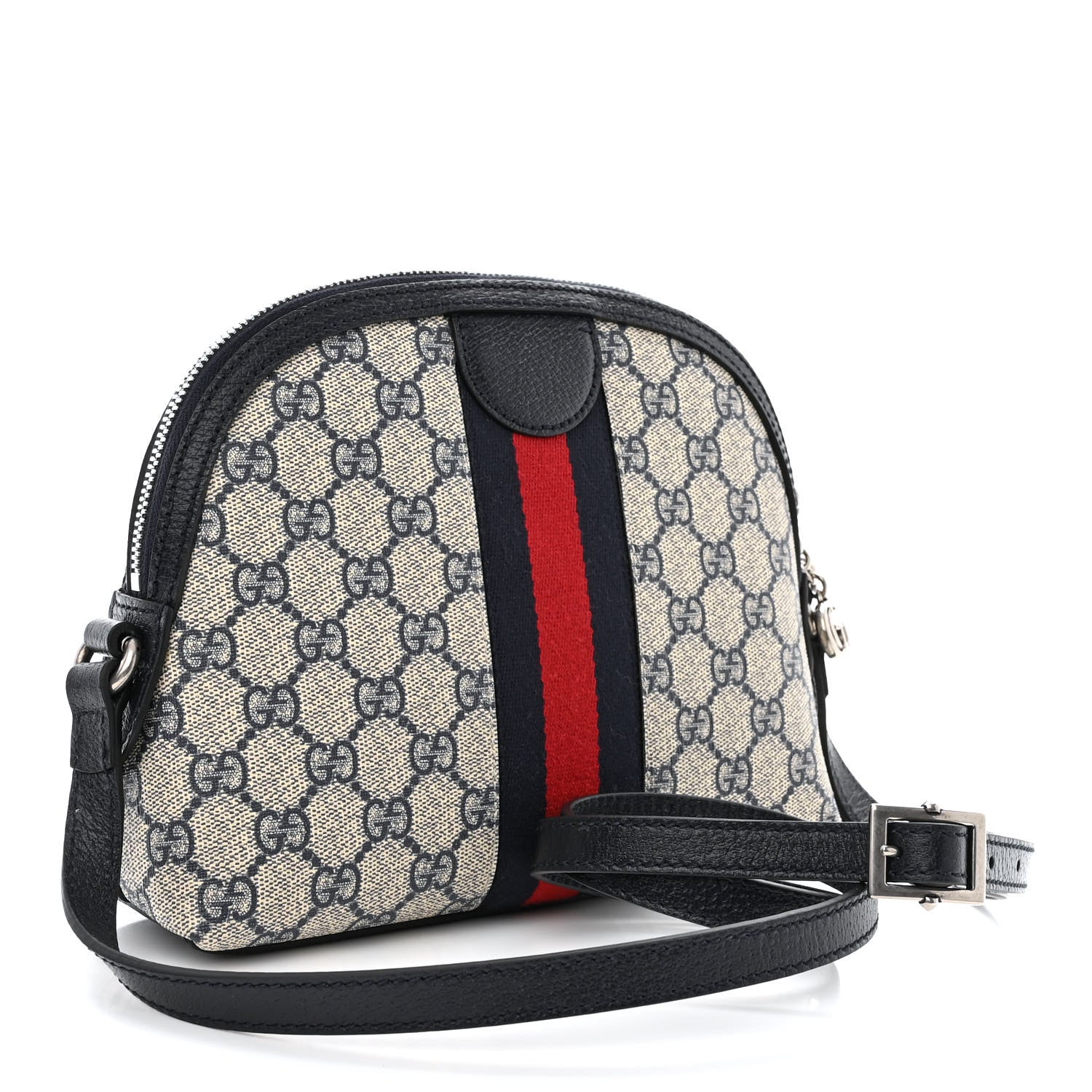 Gucci GG Supreme Monogram Textured Dollar Calfskin Web Small Ophidia Dome Shoulder Bag Beige Blue 3 of 10