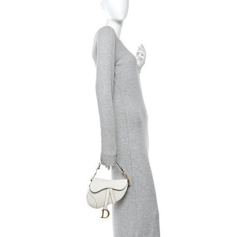 Grained Calfskin Mini Saddle Bag White