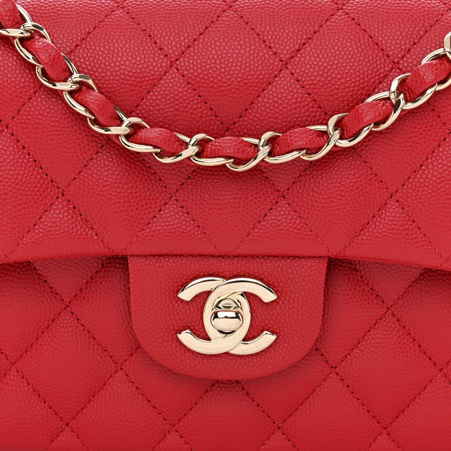 Caviar Quilted Small Double Flap Red
