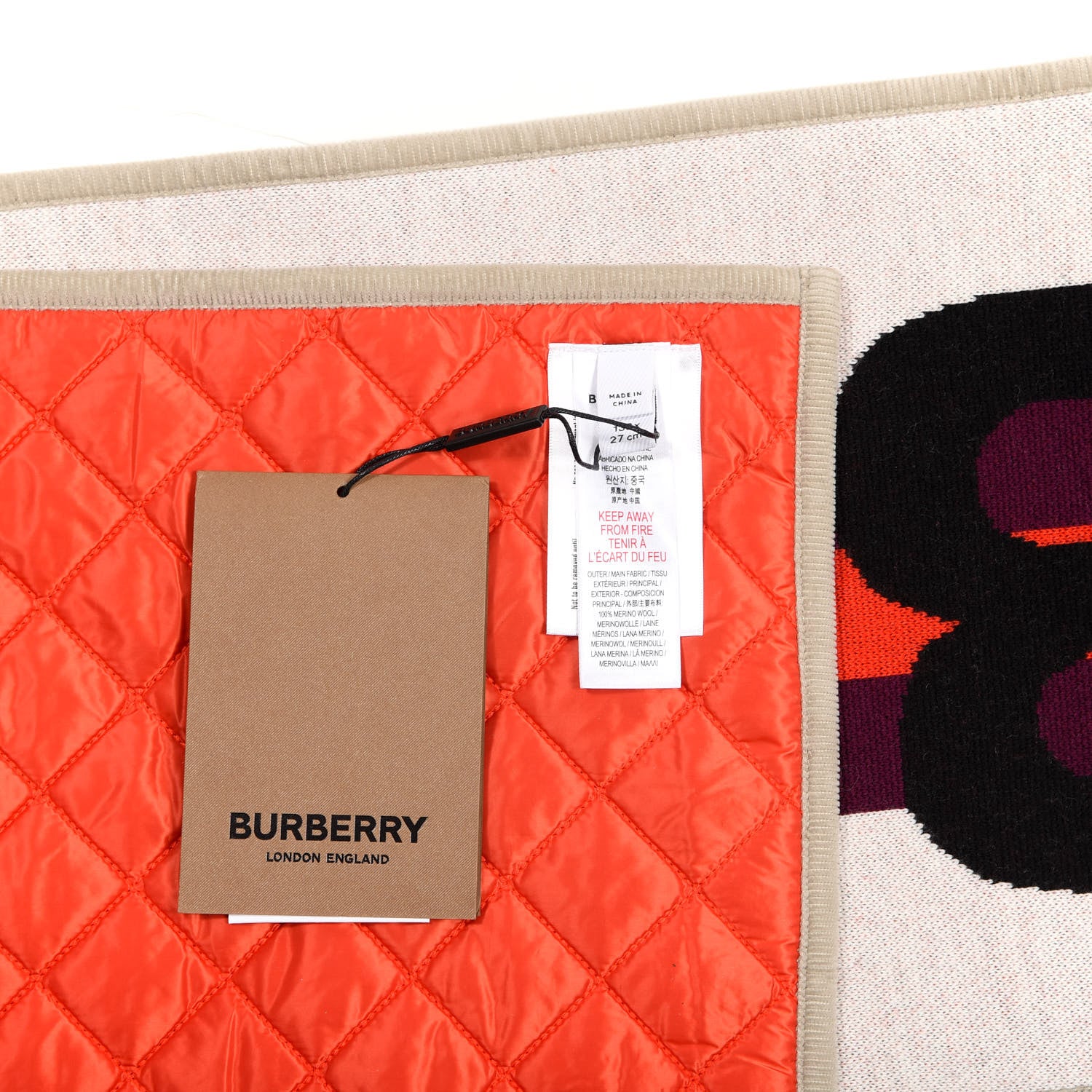 Burberry Wool Knit Nylon Quilted Logo Scarf Red 3 of 3
