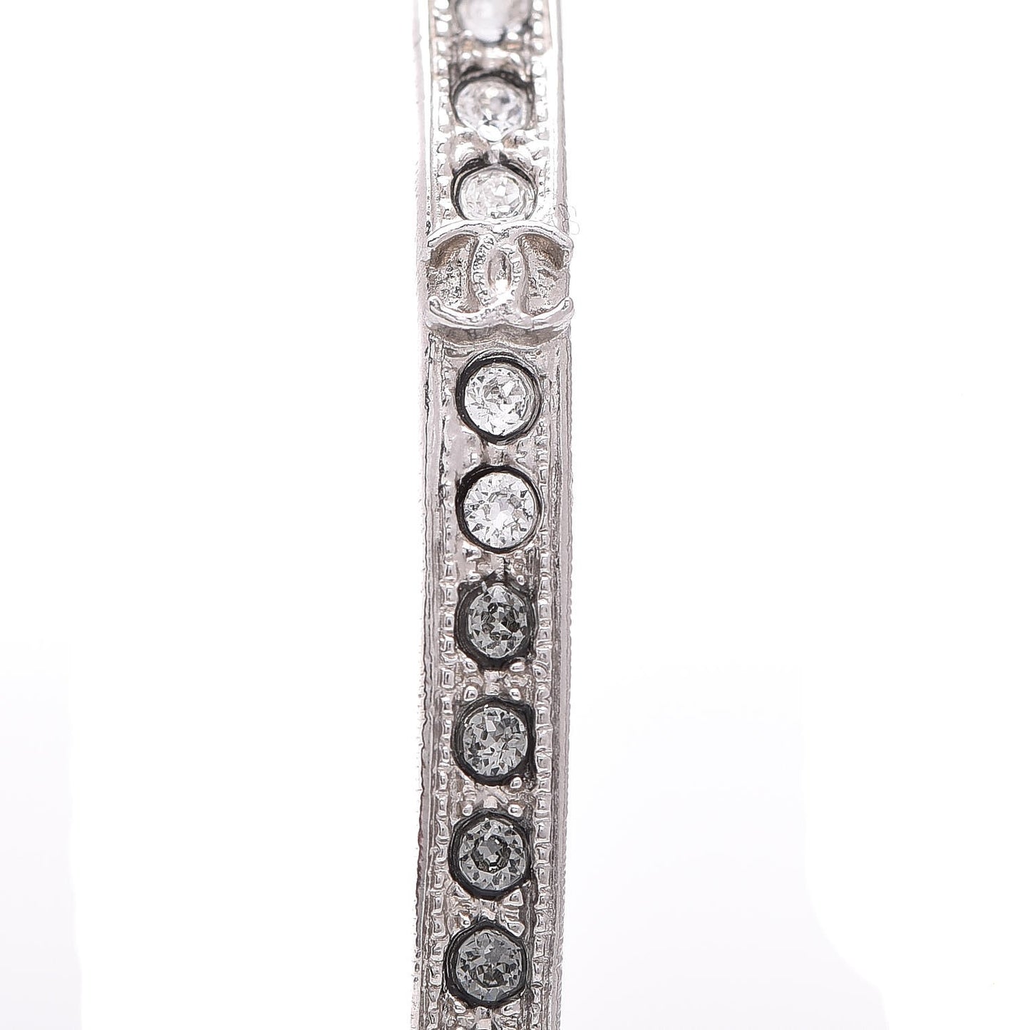Crystal CC Large Hoop Earrings Grey Silver