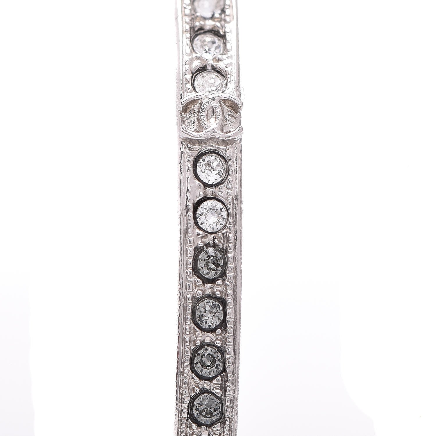 Chanel Crystal CC Large Hoop Earrings Grey Silver 5 of 5