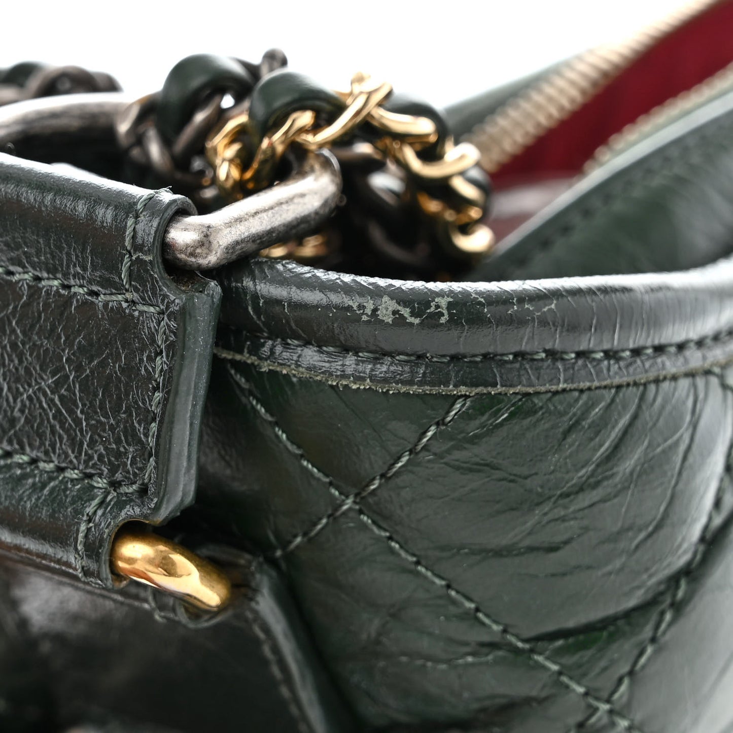 Aged Calfskin Quilted Medium Gabrielle Hobo Dark Green