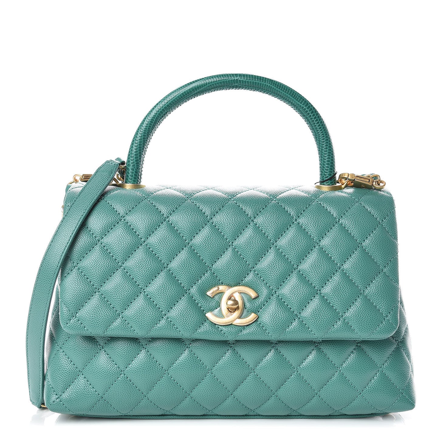 Caviar Lizard Quilted Small Coco Handle Flap Green