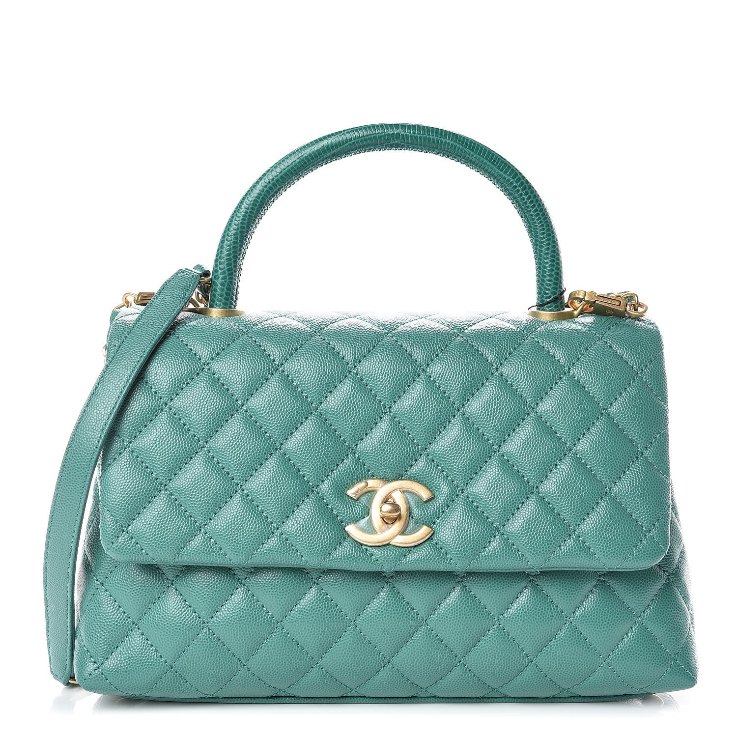 Chanel Caviar Lizard Quilted Small Coco Handle Flap Green 1 of 10