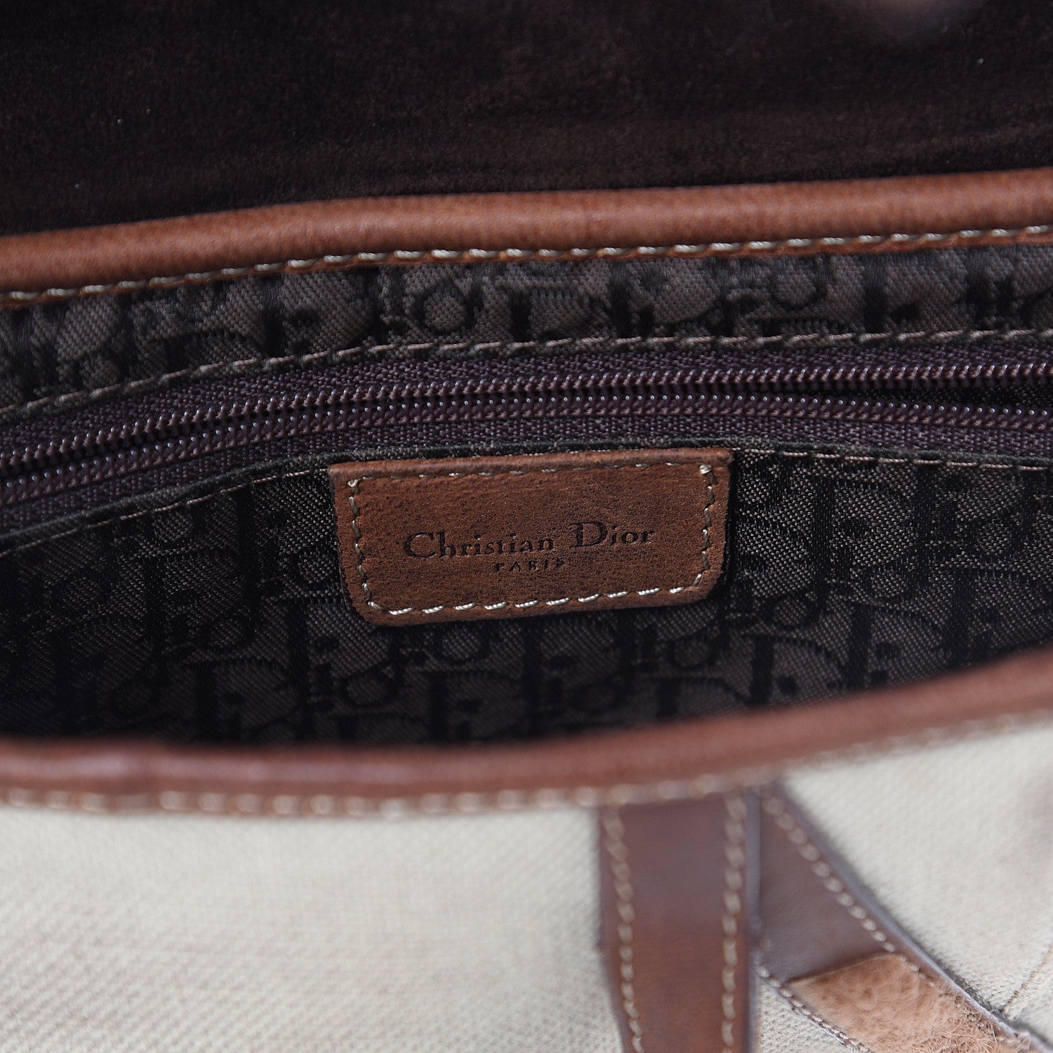 Christian Dior Canvas Calfskin Saddle Bag Beige 5 of 8