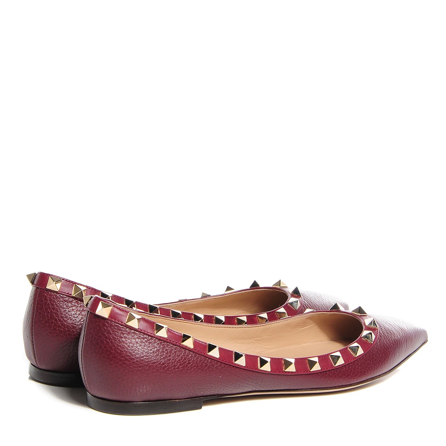 Pebbled Calfskin Rockstud Ballerina Flats 36 Rubino