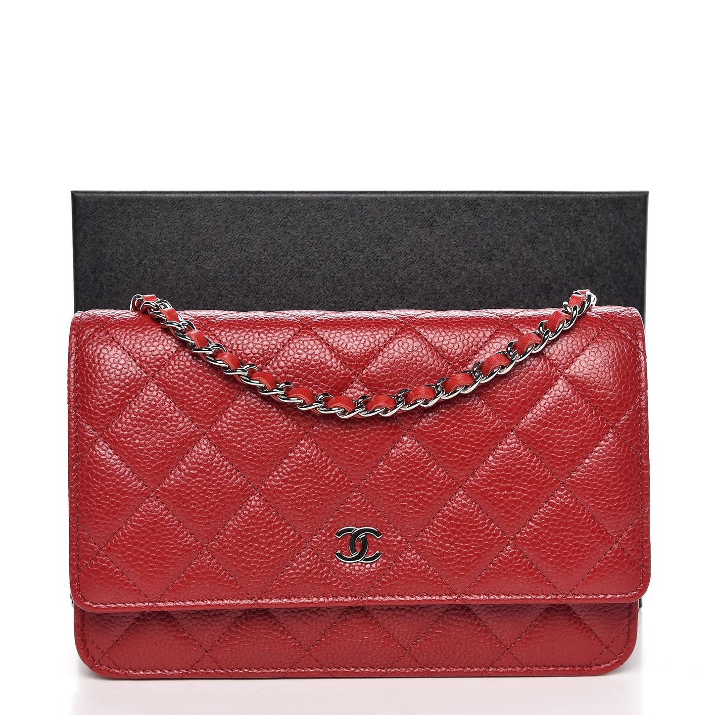 Caviar Quilted Wallet on Chain WOC Red