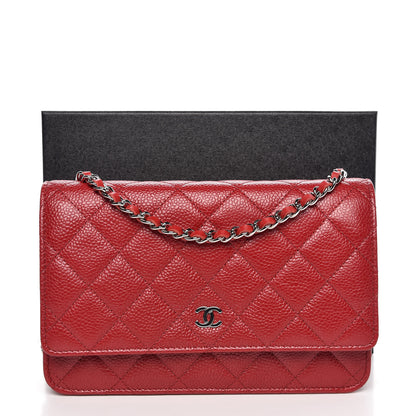 Chanel Caviar Quilted Wallet on Chain WOC Red 9 of 9