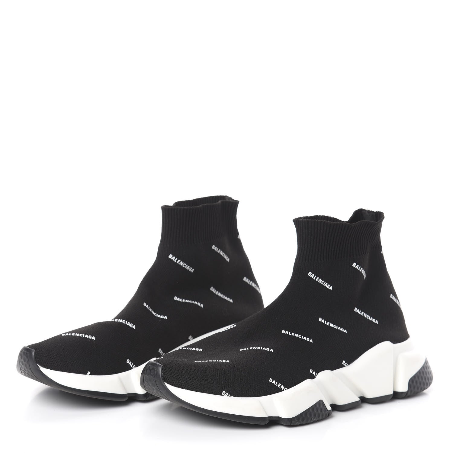 Balenciaga Neoprene Knit Allover Logo Bi-Color Sole Womens Speed Sneakers 36 Black White 3 of 6