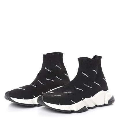 Balenciaga Neoprene Knit Allover Logo Bi-Color Sole Womens Speed Sneakers 36 Black White 3 of 6