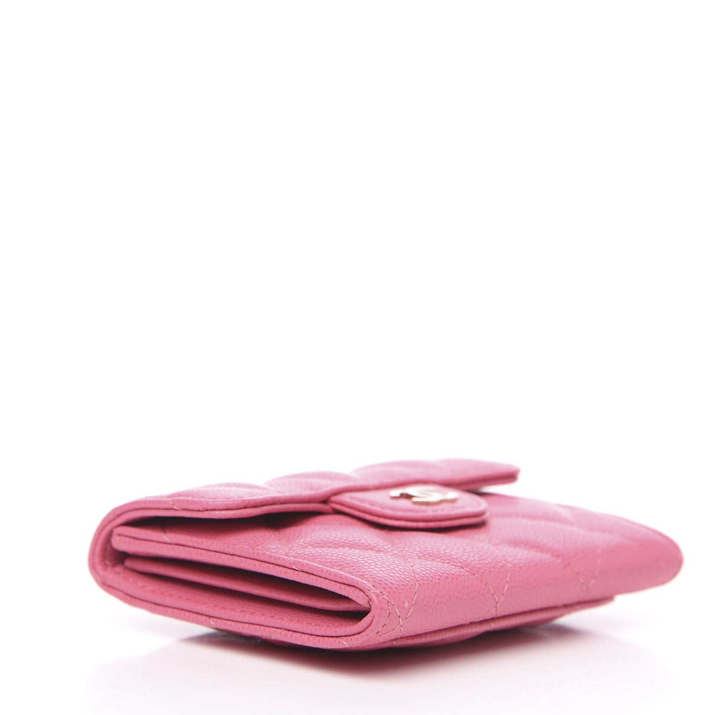 Iridescent Caviar Quilted Flap Card Holder Wallet Pink