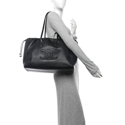 Celine Smooth Calfskin Cuir Triomphe Cabas Drawstring Black 2 of 10